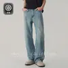 Jeans Rectos de Lyocell Tencel Finos de Verano para Hombre Estilo Americano High Street Retro Caídos Sueltos de Pierna Ancha Pantalones Largos