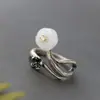 Joias de Prata Nafoge Atacado Anel Vintage de Prata Tailandesa para Mulheres com Flor de Jade Hetian Natural Anel de Prata 925
