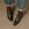 Novas botas de tornozelo de bico quadrado com salto grosso para outono e inverno em preto e marrom com zíper nas costas, botas de moda emagrecedoras para o dia a dia, botas femininas de comércio exterior transfronteiriço