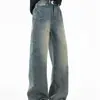 Calça Jeans Longa Gypsophila Lavada Desgastada Masculina Design Individual de Nicho Senso de Design Caveira Calças de Perna Reta Soltas Marca Tendência