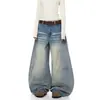 Jeans retro americanos de pierna ancha y corte curvo para mujer, delgados para primavera/otoño, nuevo diseño de alta costura, pantalones anchos sueltos y fluidos