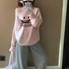 Estilo Relaxado Chique Divertido Estampado Gola Assimétrica Ombro a Ombro Design Moletom Fino Moda Feminina Versátil Casual Solto Top