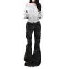 Jeans acampanados de trabajo de camuflaje retro americano para mujer, diseño slim, pantalones de nicho de cintura alta, pantalones drapeados hasta el suelo