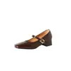 Zapatos Mary Jane Estilo Coreano Punta Cuadrada Tacón Grueso 3.5cm Hebilla de Una Correa Boca Baja Superficie Suave Zapatos de Tacón Alto para Mujer