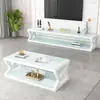 Mesa de centro con mueble de TV Combinación Simple Moderno Sala de estar Mesa de té Vidrio Templado Dormitorio Hogar Apartamento Pequeño Mueble de TV