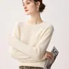 Suéter 100% cachemira pura para mujer, con diseño de hombro raglán, cuello redondo engrosado, mangas largas y un estilo simple y versátil adecuado para el uso diario