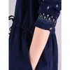 Vestido de Pana de Longitud Media para Mujer, Nuevo Otoño 2026, Holgado, Talla Grande, Bordado Retro, con Cordones en la Cintura, Moldeador
