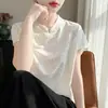 Nueva Camiseta Suelta de Punto con Cuello Alto de Seda Estilo Chino, Manga Corta, Jacquard Pesado para Mujer