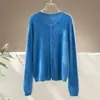 Cardigan de Tricô Escovado com Mistura de Lã de Ovelha e Cashmere, Novo Estilo Outono Inicial, para Mulheres, Gola Redonda, Camada, Top Estilo Preguiçoso