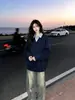 Sudadera de dos piezas de imitación con bloques de color para mujer, primavera y otoño, corte holgado, cuello camisero, top casual de algodón de manga larga estilo americano, moderno