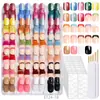 Caixa com Conjunto de Adesivos para Unhas Coloridos Sólidos de Média e Curta Duração, Franceses Foscos com Glitter, Pontas de Unha de Alta Qualidade Desgastáveis