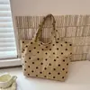 Bolsa Tote de Veludo com Bolinhas, Bolsa de Mão Vintage de Grande Capacidade, Estilo Coreano Casual para o Dia a Dia, Bolsa Simples para Estudantes Mulheres