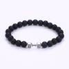 Pulsera de Explosiones Transfronterizas Europeas y Americanas con Perlas Piedra Natural 8mm Piedra Volcánica Pino Blanco Mancuerna Barra Pulsera