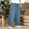 Primavera e Verão Algodão e Cânhamo Calças Masculinas Estilo Chinês plus size Gordo Masculino Calça Perna Larga Larga Calças Big Crotch Lanterna Harlan Calças Casuais