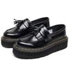 [Não Abrasivo] Mocassins Leves com Solado Grosso e Franjas para Mulheres, Couro Genuíno Cano Baixo Aumentando Altura Sapatos Pequenos de Couro Pretos, Botas para Todas as Estações 5