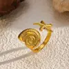 Anillo de Acero Inoxidable de Verano, Nuevo Estilo, Moda, Lujo Ligero, Irregular, Océano, Concha, Estrella de Mar, Abierto, Anillo de Alta Gama para Mujeres