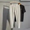 Pantalones de traje para hombre, corte entallado, rectos, antiarrugas, sin planchado, informales, de negocios, de alta calidad, negros, con dosificación recortada.