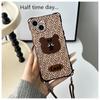 Funda con cordón para iPhone 15, diseño de oso de leopardo para Apple Pro Max, con correa cruzada, suave, todo incluido, talla 14/13