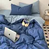Conjunto de Roupa de Cama de Algodão Lavável de Quatro Peças, Capa de Edredom Bicolor Lisa Estilo Ins, Lençol de Cama, Capa de Colcha, Conjunto de Três Peças para Dormitório de Estudante, Lavável à Máquina