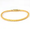 Pulsera de Cuerda de Cuero de Acero Inoxidable Zhoujia de 3 mm con Hebilla de un Carácter Cuerda de Cuero Resistente al Desgaste Broches de Cuero Cuerda de Perlas Doradas Duras Usable