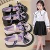 Sapatos de Couro Kuromi para Meninas Primavera e Outono 2026 Novos Sapatos de Princesa para Crianças Preto Sola Macia Sapatilhas com Laço