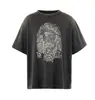 2024 Moda Americana Hip-Hop Marca Nova Retrô Lavada Velha Figura Solta Versátil Gola Redonda Manga Curta Camiseta para Homens e Mulheres