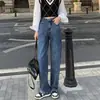 Calças Novo Estilo Primavera 2022 Jeans Reto Retro Calças Largas Caídas de Cintura Alta Femininas