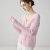Cardigan de Cachemira para Mujer Estilo Romántico con Diseño Calado de Ganchillo, Estilo Holgado y Casual, Top de Punto con Cuello en V, Efecto Adelgazante