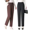 Pantalones casuales, sencillos y elegantes para mujer con cintura elástica y corte recto, con una costura central delantera, perfectos para ir al trabajo.. Nueva colección otoño 2026, de tiro alto y adelgazante