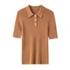 Camiseta Base Biella Yangzi Alemão 60 Fios Malha de Lã Gola Polo Manga Curta Slim Fit Sem Costura para Mulheres