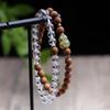 Pulsera de doble aro de sándalo antiguo natural de 6 mm con cristal blanco, plata 925 bañada en oro, calabaza para hombres y mujeres, pulsera de cuentas de Buda apiladas