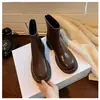 Botas estilosas de corte justo para mulheres, botins pretos, botas de bico redondo para outono e inverno, botas Martin de sola grossa, botas elásticas de salto grosso