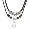 Nuevo estilo artístico retro simple colgante de ancla marina collar de cuero dibujable collar de cuero tejido a mano multicapa
