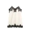 Para Cross-Border Aliexpress Ins Exportación Europea y Americana Moda Femenina Color Contrastante Encaje Textura de Satén de Seda Tirantes Top para Mujeres