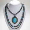 Collar Bohemio Retro Europeo y Americano de Turquesa Multicapa para Mujer, Gargantilla Doble Capa de Perla de Imitación, Joyería Popular Transfronteriza