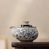 Juego de Té de Viaje Azul y Blanco de Horno Ru Taza Rápida Portátil Una Olla Tres Tazas Tetera Kung Fu para Exteriores Taza de Té