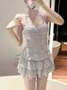 Traje de Baño sin Espalda para Mujer Retro Polo Vestido Dulce para Aguas Termales Conservador Adelgazante Cubre Vientre Cuerpo Deseo Puro Nuevo Traje de Baño