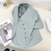 Blazer Delgado Gris-Verde de Manga Corta Estilo Chanel para Mujer, Nuevo Diseño Verano 2026, Talla Pequeña, Top Elegante