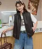Colete PU com gola alta e zíper, estilo coreano, para mulheres, outono inicial de 2026, casual e moderno, adequado para sobreposição, solto e versátil, top elegante