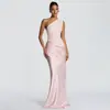 Vestido Longo Assimétrico Sem Mangas Feminino Primavera 2026, Slim Fit, Bodycon, Estilo Socialite Elegante, Vestido Patchwork de Cor Sólida