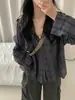 Chamarra tipo camisa con capucha de cuadros grandes estilo coreano para mujer, 2026 primavera/otoño, camisa suelta a cuadros de manga larga estilo novio