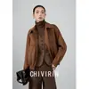 Jaqueta Curta Masculina de Cor Sólida com Gola Lapela e Manga Longa Estilo Retrô Americano para Mulheres Nova Coleção Outono/Inverno 2026 Casual Solta Emagrecedora
