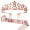 Moda europea y americana cinturón dorado rosa niña de cumpleaños cinturón de cumpleaños Traje de corona Tocado de cristal accesorios para el cabello al por mayor
