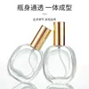 Botella de Perfume de Vidrio Plano Ovalada Transparente con Atomizador Negra Tapa de Aluminio Anodizado Botella de Recarga de Perfume