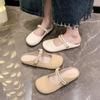 Zapatillas de media punta estilo francés para mujer, para verano, estilo hada, slip-on, suela suave y delicada, antideslizantes, sandalias de perlas para mujeres embarazadas