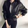 Chaqueta de Béisbol Corta de Cuero PU Estilo Coreano Elegante para Primavera y Otoño Chaqueta de Motocicleta Holgada con Cremallera Top Casual