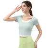Camiseta de Yoga Coreana Falsa de Dos Piezas Cuello en U Deportiva de Manga Corta Verano Nueva Camiseta Ropa Exterior Yoga Top Delgado