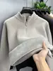 Suéter de Lã Inverno Chenille Peça Única para Homens, Forrado com Lã e Espessado, Gola Alta Meia, com Zíper, Blusa Quente, Camada Base