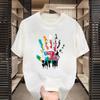 Venta al por mayor de fábrica manga corta sencilla estampado de letras con cinta holgada Joker cuello redondo amantes camiseta de manga corta