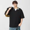 Camisa Polo Masculina An Yang Estilo Americano Gola V Falsa Dupla Face Verão 2026 Novo Design Senso Tendência Marca Patchwork Manga Curta